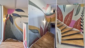 fresque murale graphique et végétale à Toulouse